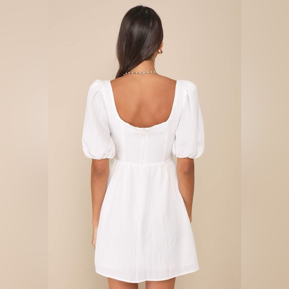 NWT Lulus Little Bit In Love White Surplice Puff Sleeve Mini Dress - Picture 2 of 7